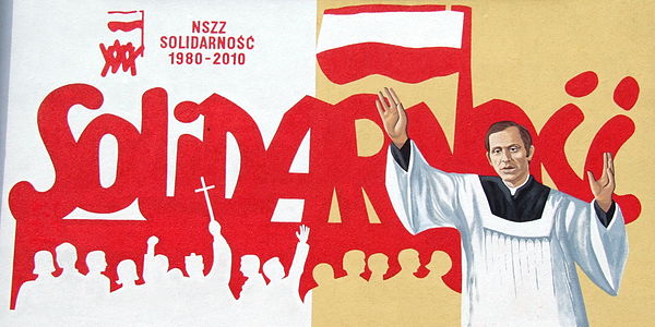 30th anniversary mural depicting the murdered priest Jerzy Popiełuszko who publicly supported Solidarity during the 1980s