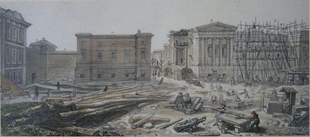 Left to Right: Montagu House, Townley Gallery and Sir Robert Smirke's west wing under construction, July 1828