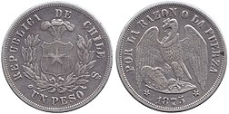 1 Čīles sudraba peso 1875.