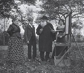 Pissarro et sa famille à son chevalet mobile, Éragny, 1901. Archives Musée Camille Pissarro