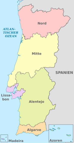 Portugal (plus mini area), administrative divisions - de - colored.svg