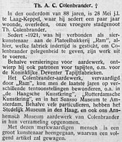 Ram, Overlijden Colenbrander, 31 05 1930