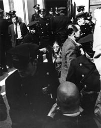 Morgan being arrested at Grove Press, 1970 RobinMorgan GrovePressArrest1970.jpeg