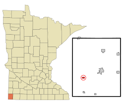 比弗克里克在罗克县及明尼苏达州的位置（以红色标示）