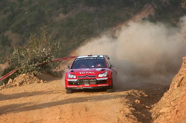 Sébastien Loeb driving his Citroën C4 WRC at the 2007 Rally de Portugal won by him. The rally included super special stages performed at the stadium.
