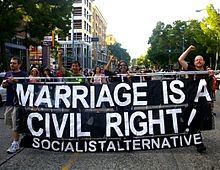 Socialist Alternative members marching for LGBT rights in Seattle, Washington SAProtest1.jpg