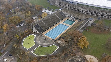 The swimming venue shown in 2019. Schwimmstadion berlin 2019.jpg