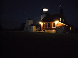 Sherwood Point Lighthouse at Night Sept 2010.JPG