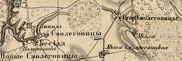 Деревни и мыза Смолеговицы на карте 1863 года