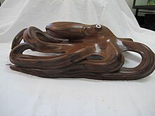 Octopus carving, a gift from staff at Atoiti Adventist Hospital, Solomon Islands. Donated by Raymond Hobbs South Sea Island Museum item labelled 2014-109.d.JPG