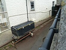 Tramway vehicle resembling a trunk, St Michael's Mount, Cornwall St Michael's Mount - cable hauled railway.jpg