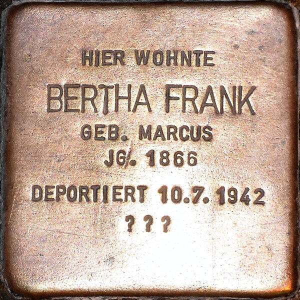 File:Stolperstein Güstrow Domstraße 5 Frank Bertha.jpg