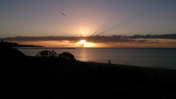 Sunset over Port Phillip Bay in Franskton, Australia