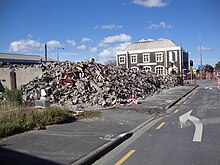 Sydenham Heritage Church after demolition, with the Post Office in the background Sydenham Church 15 March 2011.JPG