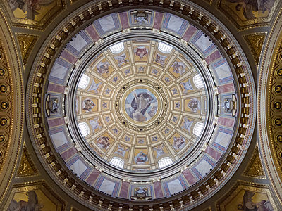 Interior of the cupola of the St. Stephen's Basilica, Budapest, Hungary.