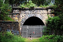 Western portal of Thackley Tunnel, now disused Thackley tunnel West portal - geograph.org.uk - 1439296.jpg