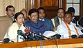 The Union Minister for Railways, Kumari Mamata Banerjee interacting with the media persons after presentation of Railway Budget 2010-11, in New Delhi on February 24, 2010.jpg