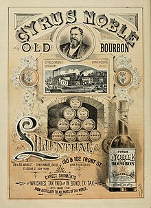 An 1882 advertisement for Cyrus Noble Old Bourbon, a defunct brand from Lynchburg, Ohio. The Wasp 1882-12-23 Cyrus Noble Old Bourbon advertisement.jpg