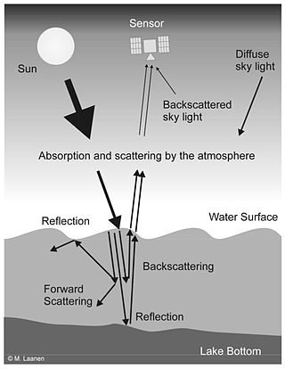 <span class="mw-page-title-main">Water remote sensing</span> System to measure the color of water by observing the spectrum of radiation leaving the water.