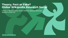 A green background with the text reading: "Theory, Fact, or Fake? Global Wikipedia Research Social"