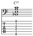 "Thirteenth chord inversion with no fifth or ninth and the flatted seventh in the bass."[16][17] Playⓘ