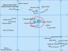 The range of the Chuuk monarch, which is endemic to Chuuk Island Truk2.png