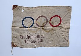 Olympische vlag als souvenir, gemaakt in 1936.