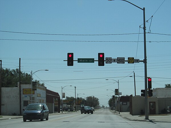 K-27 at south end of overlap with US-50 and US-400 in Syracuse