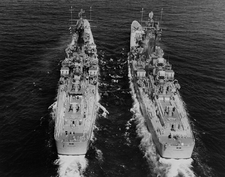 File:USS Boston (CAG-1) and USS Canberra (CAG-2) underway in the Caribbean Sea on 22 April 1958 (NH 98289).jpg