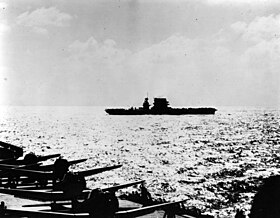 L'USS Lexington au matin du 8 mai 1942
