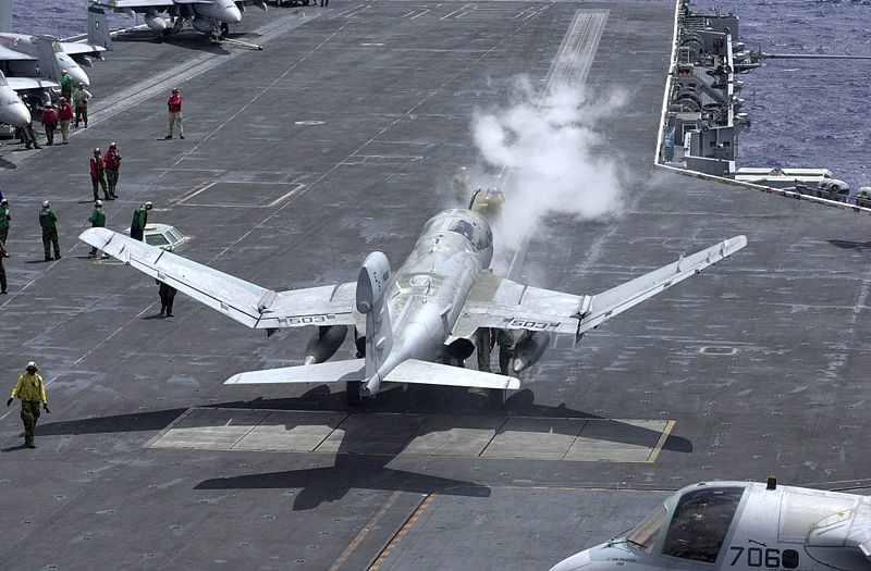 File:US Navy 030325-N-4284T-002 An EA-6B Prowler prepares to launch from one of four steam-driven catapults on the flight deck of USS Nimitz (CVN 68).jpg