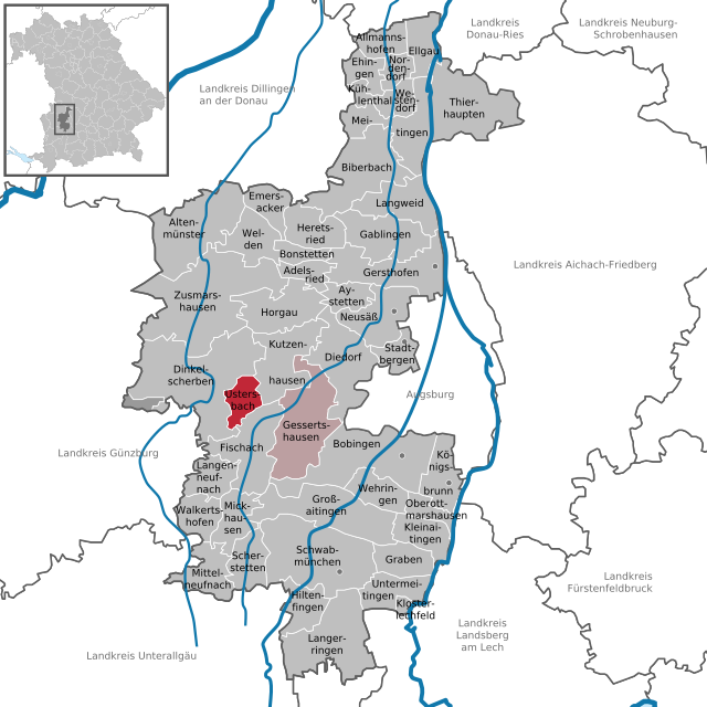 Läget för Ustersbach i Landkreis Augsburg