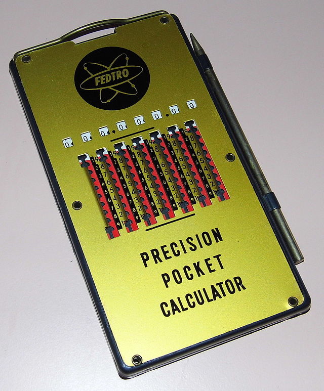 File:Vintage Fedtro Precision Mechanical Pocket Calculator, Made In Japan,  Sold For 69 Cents, Circa 1966 (16385763876).jpg - Wikimedia Commons