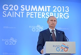 Vladimir Poutine à la tribune au sommet du G20, le 6 septembre 2013.