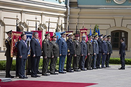 The senior leadership of the Ukrainian Armed Forces in June 2019. 4 of the 13 leaders seen here are members of the general staff.