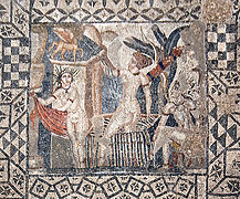 Mosaic of Diana and her nymph surprised by Actaeon while bathing, from the House of Venus