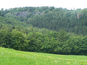 View from the east of the hillside stone