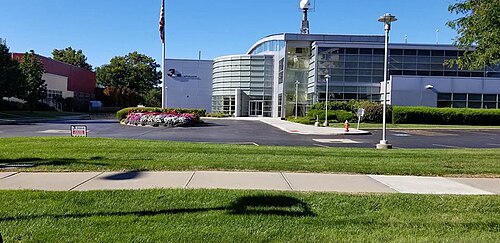 WKYC's current studios near Lake Erie just off of I-90 and OH 2.
The radar tower on top of the building is named the "Roker Tower" in honor of WKYC alumnus and longtime Today Show weatherman Al Roker. WKYCstudios.jpg