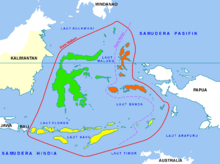 Wallacea Zone which covers Eastern Indonesia including Sulawesi Island and the Lesser Sunda Islands (Nusa Tenggara) except Papua which is included in the Weber Line. Wallacea-id.png