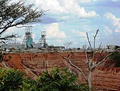 The major Nkana open copper mine, Kitwe. ZM-Nkana-headgear-Kitwe.jpg