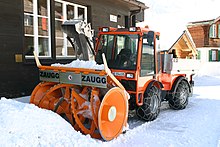 A Zaugg snow blower fitted with snow chains Zaugg snowblower 20050315.jpg