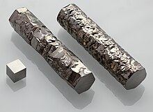 Zirconium crystal bar and 1cm3 cube.jpg
