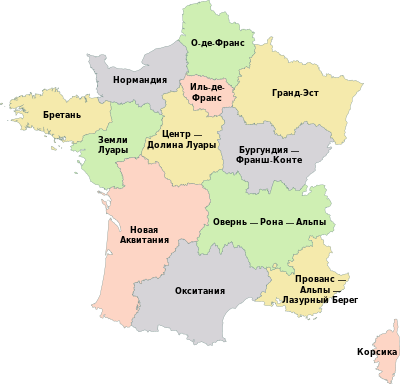 франция делится на 18 регионов