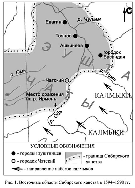 Eastern region of the Khanate of Sibir in 1594-1598