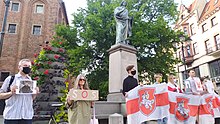 Protest in support of Protasevich in Torun, Poland, 25 May 2021 Torun'. Aktsyia salidarnastsi z Belarussiu (2021-05-24) 2.jpg