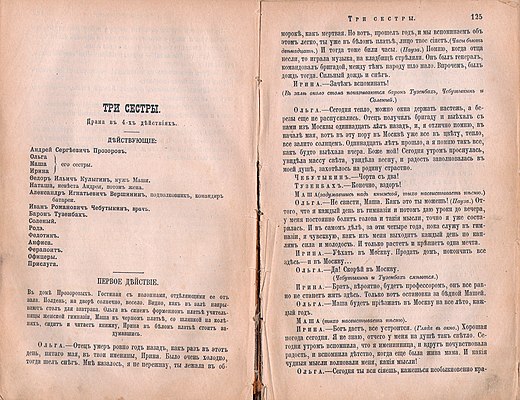 De eerste publicatie van Drie zusters in Roesskaja mysl' ("De Russische gedachte") nr. 2, februari 1901[4]