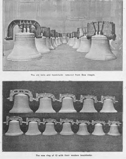 Comparison of the 1881 ring of twelve (above) and the 1933 Gillett & Johnston ring of twelve (below)