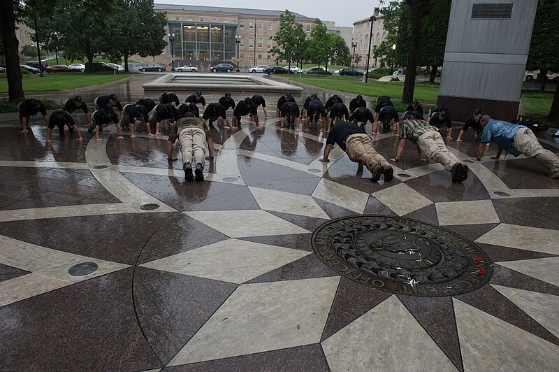 File:2015 Law Enforcement Explorers Conference pushups in the rain.jpg