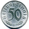 Aluminum 50 Reichspfennig coin (reverse)