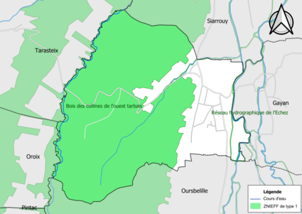 Carte des ZNIEFF de type 1 sur la commune.